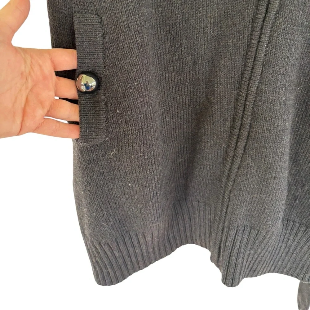 TORY BURCH Dark Gray Merino Wool‎ Belt Full Zip Sleeveless Sweater Jacket Vest M